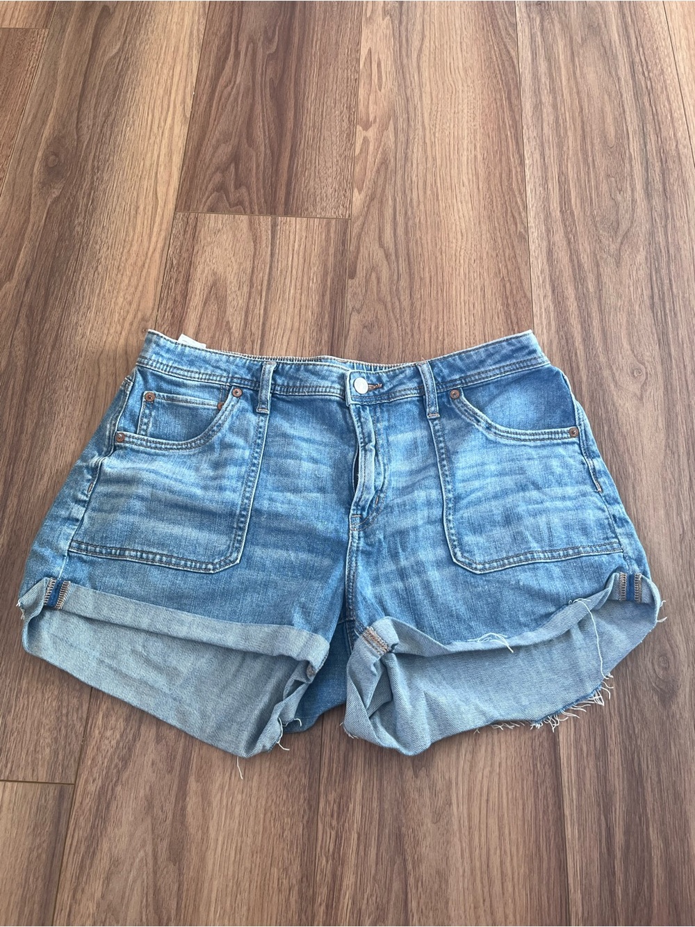 American Eagle Outfitters Light Blue Rolled-Hem Denim Shorts